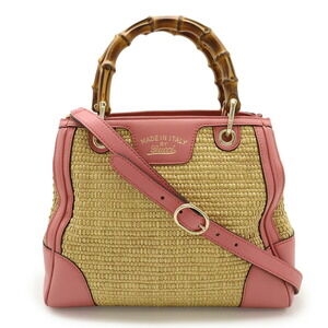 GUCCI Authentic Pink Leather Bamboo Shoulder Bag